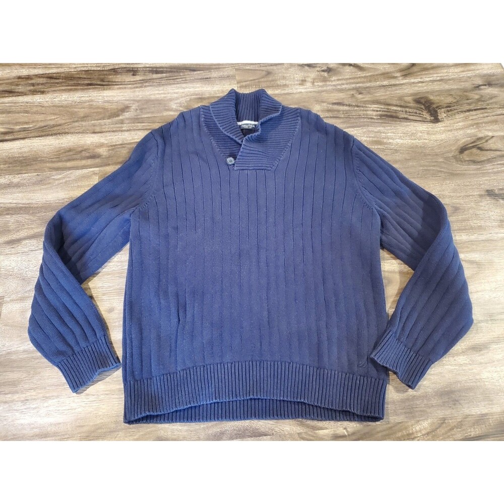 Nautica Men's XL Shawl Collar Sweater Navy Blue Pullover
